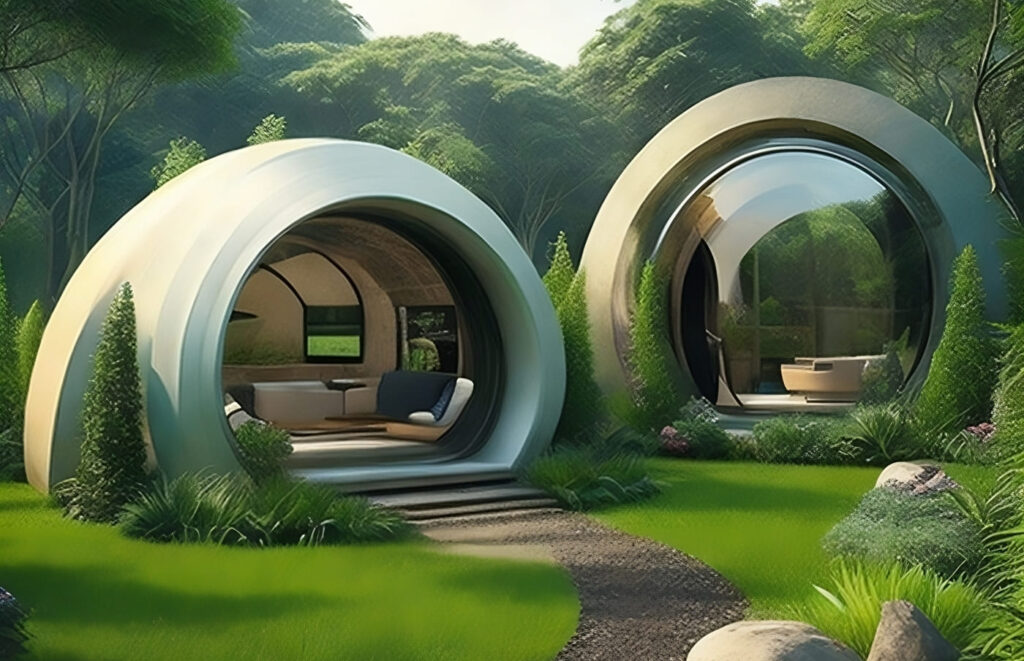 um domo geodésico futurista moderno e uma habitação sustentável